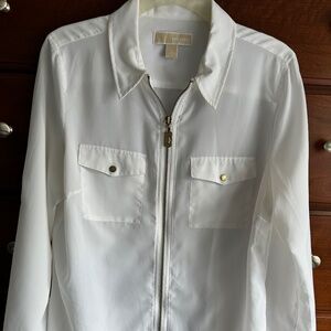 MICHAEL Michael Kors solid white, zip-front blouse